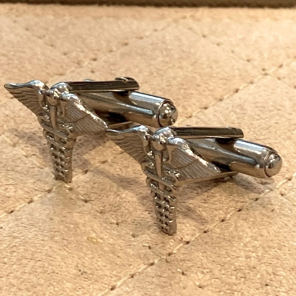 Vintage Silver Medical Caduceus Cufflinks